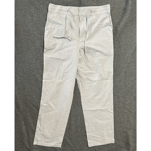 Women's Grey Summer Drawstring Wide Leg Loose Cotton Linen‎ Palazzo Pants Sz L - Picture 1 of 4